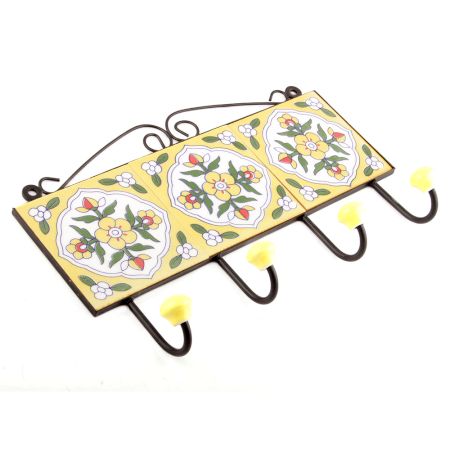 Yellow And Forest Green Flower Tiles Hooks